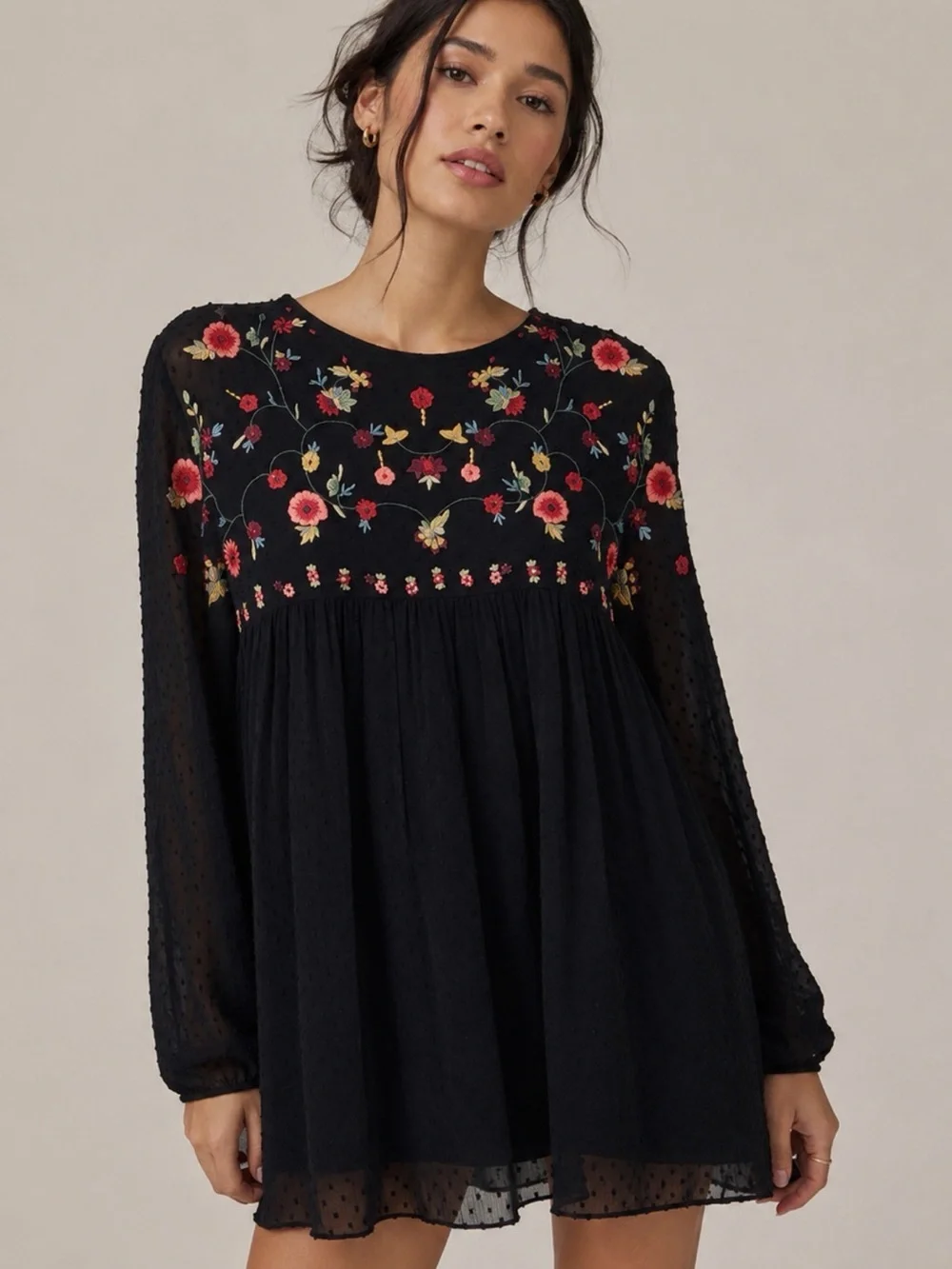 Zara Floral Embroidered Babydoll Mini Dress Size Small - Picture 1 of 9